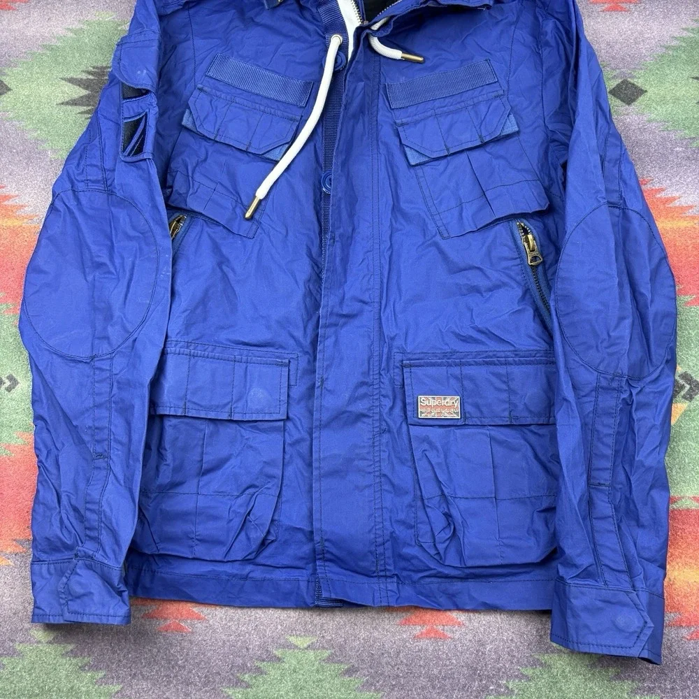 Superdry Military Jacket Men's Small Blue Cotton Utility Safari Pockets Full Zip